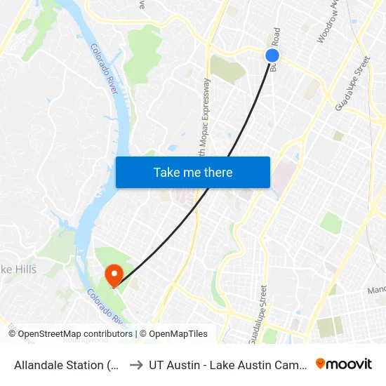 Allandale Station (Nb) to UT Austin - Lake Austin Campus map