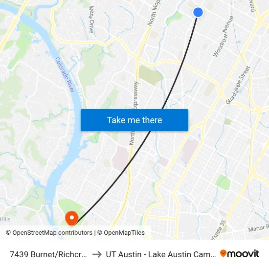 7439 Burnet/Richcreek to UT Austin - Lake Austin Campus map