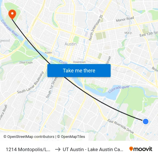 1214 Montopolis/Larch to UT Austin - Lake Austin Campus map