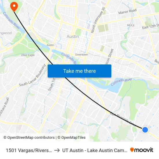 1501 Vargas/Riverside to UT Austin - Lake Austin Campus map