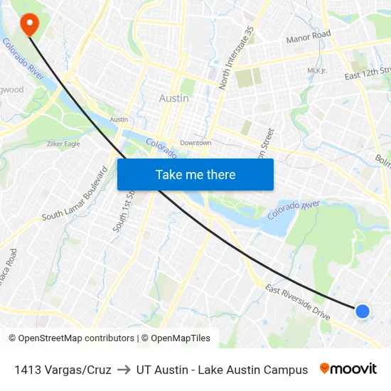 1413 Vargas/Cruz to UT Austin - Lake Austin Campus map