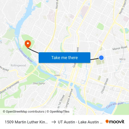 1509 Martin Luther King/Comal to UT Austin - Lake Austin Campus map