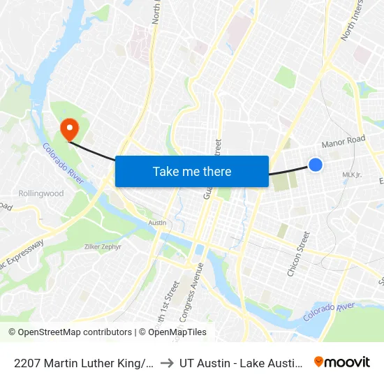 2207 Martin Luther King/Ferdinand to UT Austin - Lake Austin Campus map