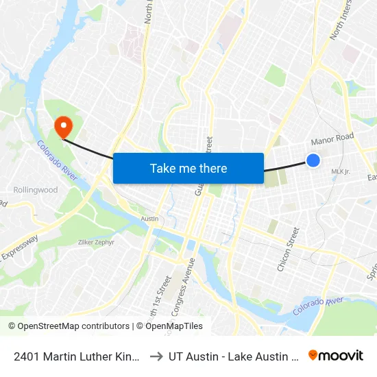 2401 Martin Luther King/Maple to UT Austin - Lake Austin Campus map