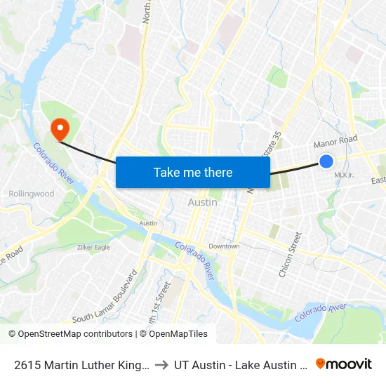 2615 Martin Luther King/Walnut to UT Austin - Lake Austin Campus map