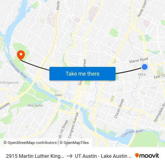 2915 Martin Luther King/Clifford to UT Austin - Lake Austin Campus map