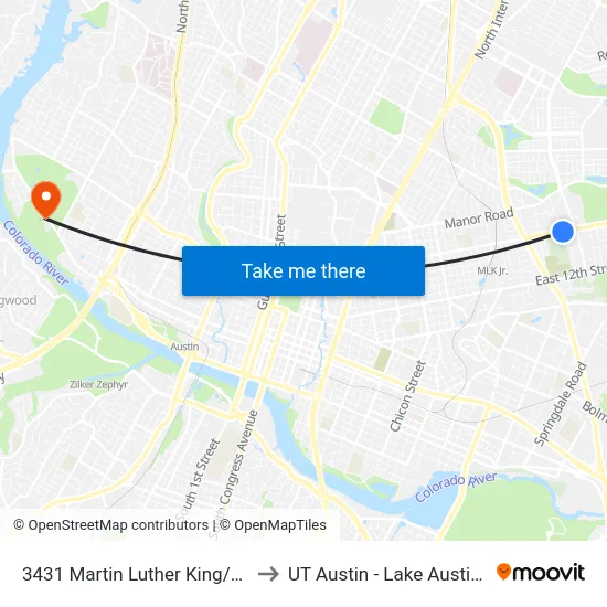 3431 Martin Luther King/Greenwood to UT Austin - Lake Austin Campus map
