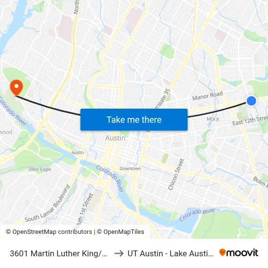 3601 Martin Luther King/Em Franklin to UT Austin - Lake Austin Campus map