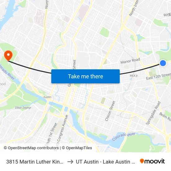 3815 Martin Luther King/Perez to UT Austin - Lake Austin Campus map