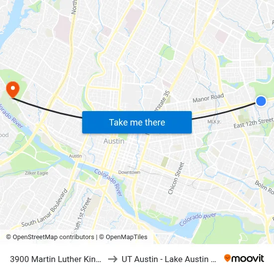 3900 Martin Luther King/Perez to UT Austin - Lake Austin Campus map