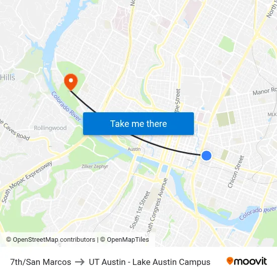 7th/San Marcos to UT Austin - Lake Austin Campus map