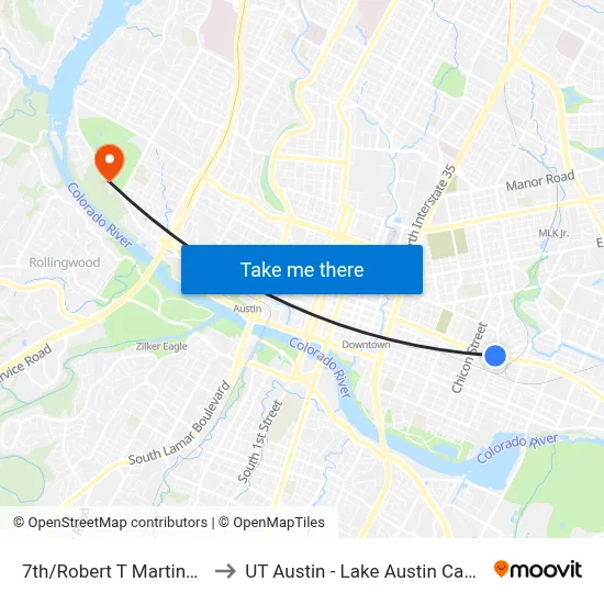 7th/Robert T Martinez Jr to UT Austin - Lake Austin Campus map