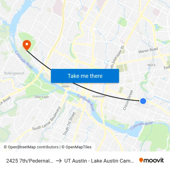 2425 7th/Pedernales to UT Austin - Lake Austin Campus map