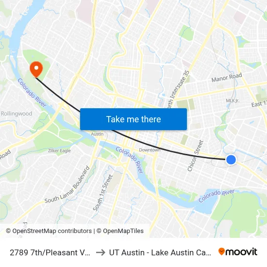 2789 7th/Pleasant Valley to UT Austin - Lake Austin Campus map