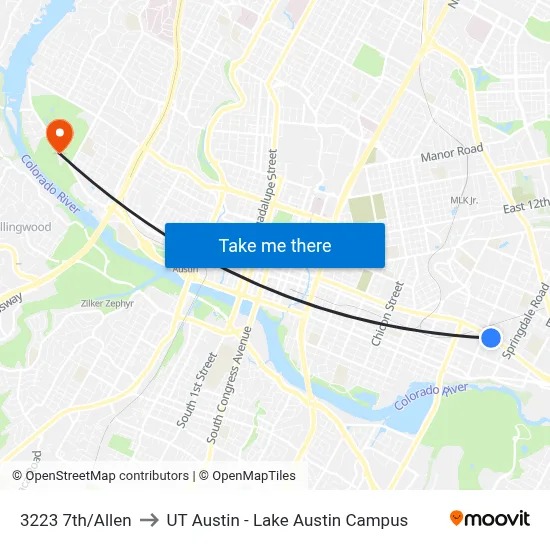 3223 7th/Allen to UT Austin - Lake Austin Campus map