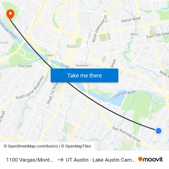 1100 Vargas/Montana to UT Austin - Lake Austin Campus map