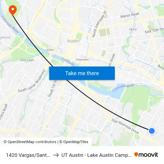 1420 Vargas/Santos to UT Austin - Lake Austin Campus map