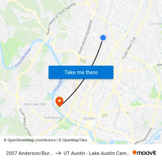 2007 Anderson/Burnet to UT Austin - Lake Austin Campus map