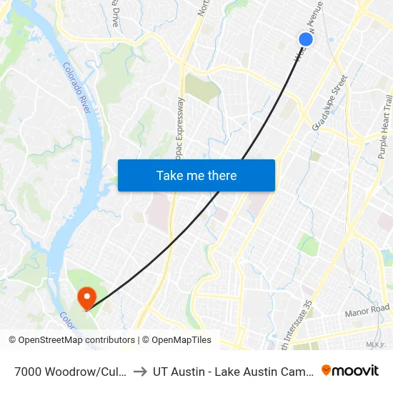 7000 Woodrow/Cullen to UT Austin - Lake Austin Campus map