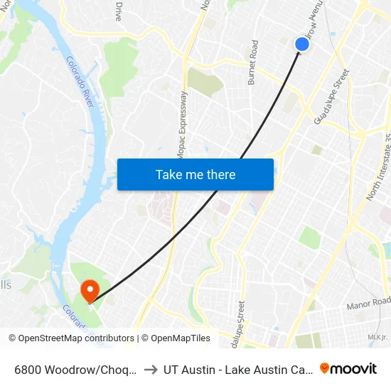 6800 Woodrow/Choquette to UT Austin - Lake Austin Campus map