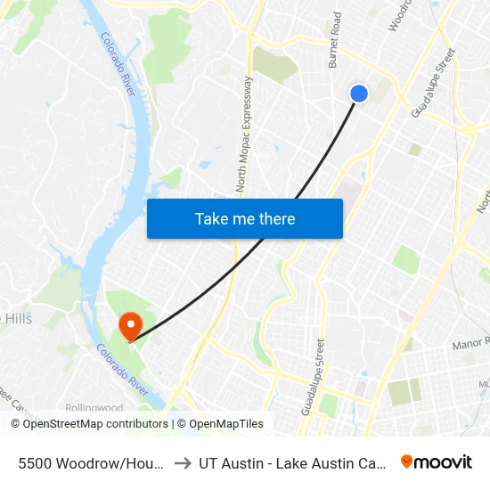 5500 Woodrow/Houston to UT Austin - Lake Austin Campus map
