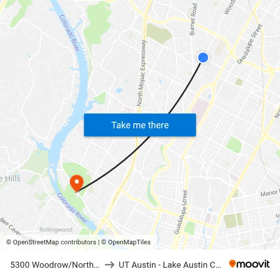 5300 Woodrow/North Loop to UT Austin - Lake Austin Campus map