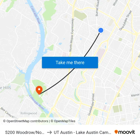 5200 Woodrow/North to UT Austin - Lake Austin Campus map