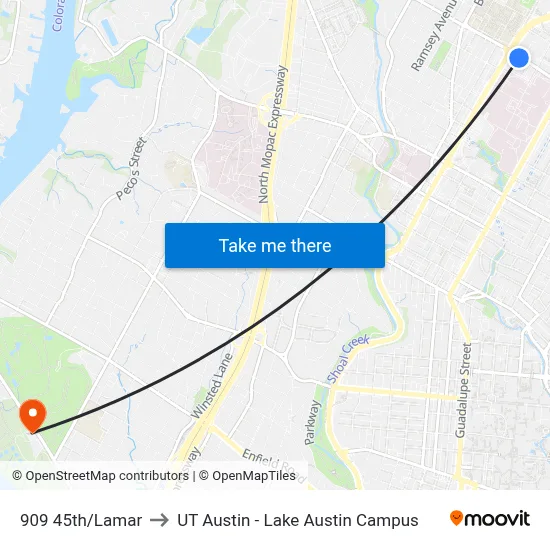 909 45th/Lamar to UT Austin - Lake Austin Campus map