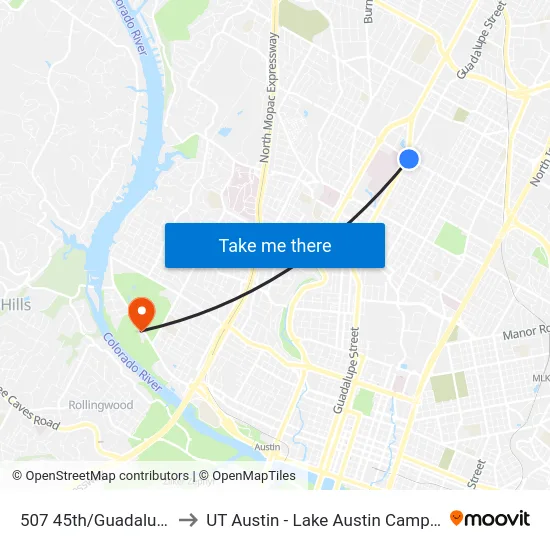 507 45th/Guadalupe to UT Austin - Lake Austin Campus map