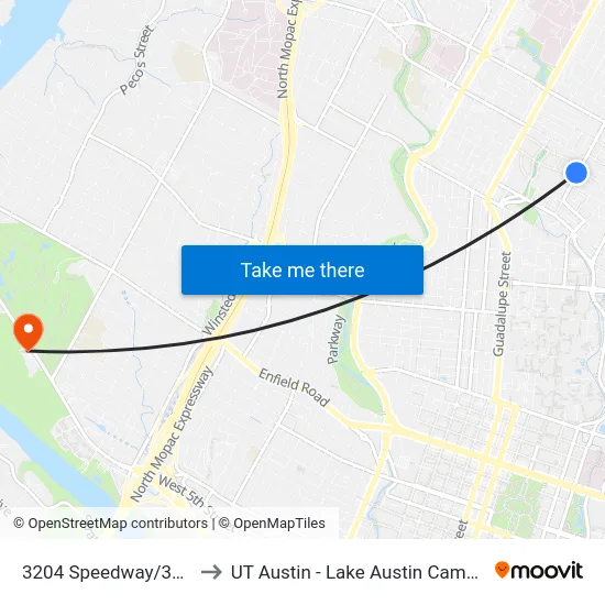 3204 Speedway/33rd to UT Austin - Lake Austin Campus map
