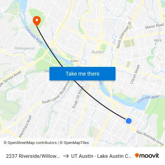 2237 Riverside/Willow Creek to UT Austin - Lake Austin Campus map