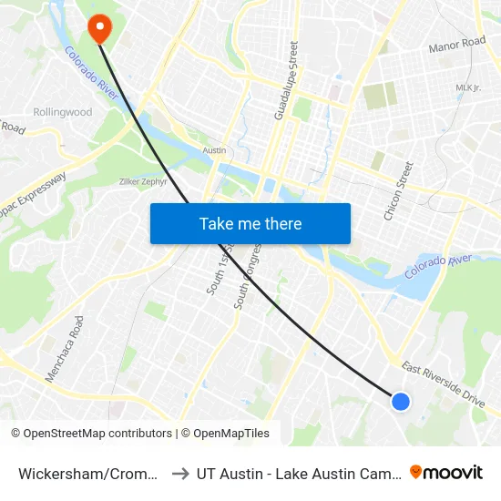Wickersham/Cromwell to UT Austin - Lake Austin Campus map