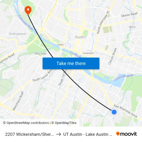 2207 Wickersham/Sheringham to UT Austin - Lake Austin Campus map