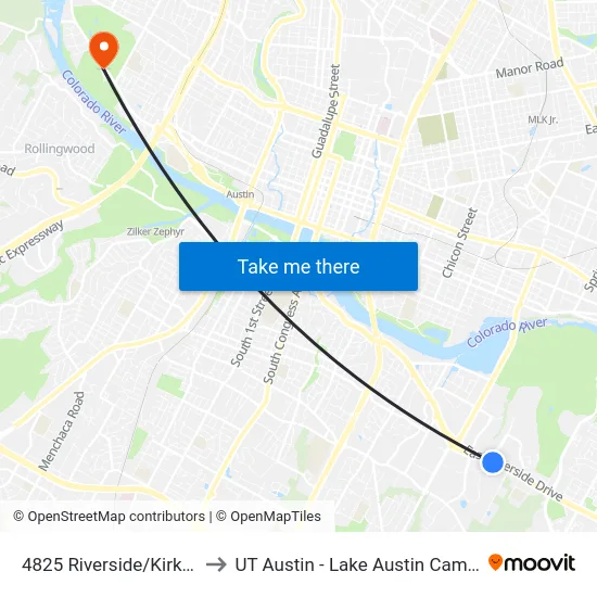 4825 Riverside/Kirksey to UT Austin - Lake Austin Campus map