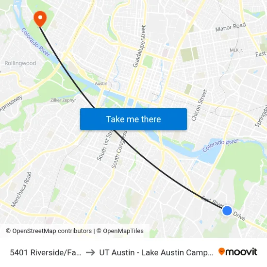 5401 Riverside/Faro to UT Austin - Lake Austin Campus map