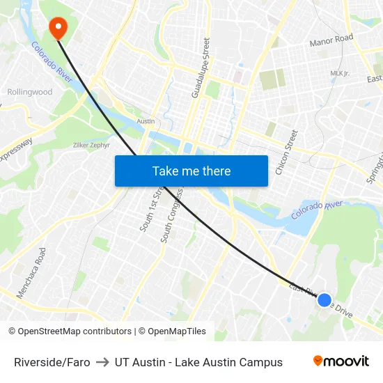 Riverside/Faro to UT Austin - Lake Austin Campus map