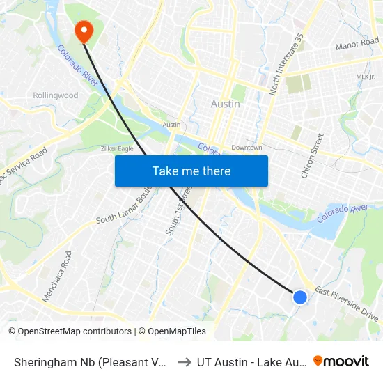 Sheringham Nb (Pleasant Valley/Sheringham) to UT Austin - Lake Austin Campus map