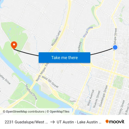 2231 Guadalupe/West Mall Ut to UT Austin - Lake Austin Campus map