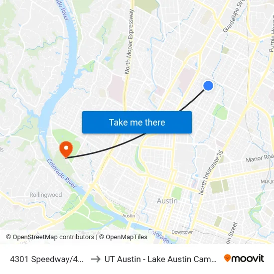 4301 Speedway/43rd to UT Austin - Lake Austin Campus map