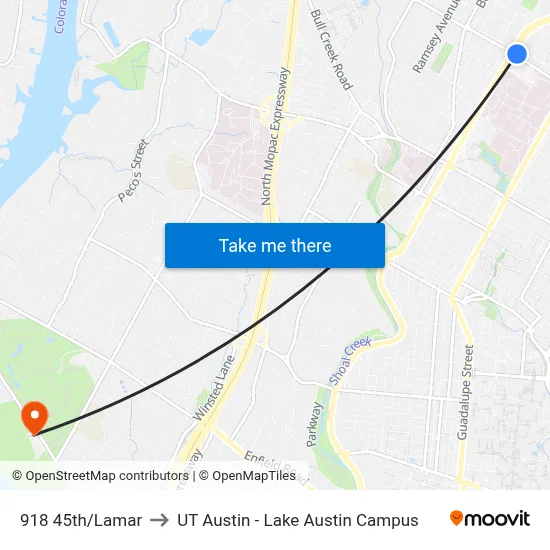 918 45th/Lamar to UT Austin - Lake Austin Campus map