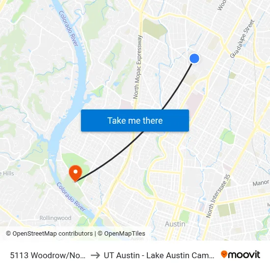 5113 Woodrow/North to UT Austin - Lake Austin Campus map