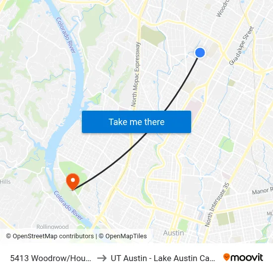 5413 Woodrow/Houston to UT Austin - Lake Austin Campus map