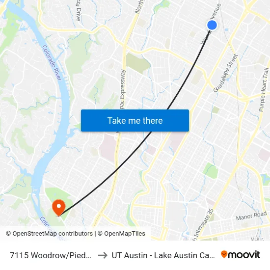 7115 Woodrow/Piedmont to UT Austin - Lake Austin Campus map