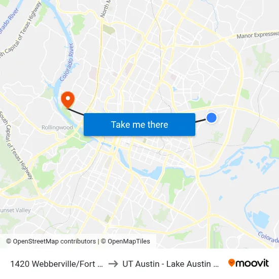 1420 Webberville/Fort Branch to UT Austin - Lake Austin Campus map
