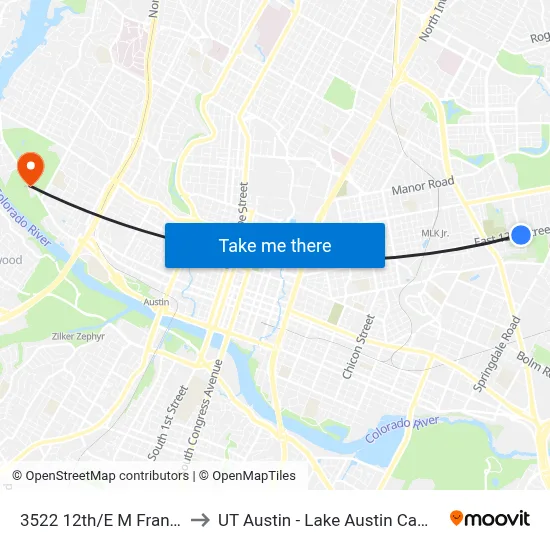 3522 12th/E M Franklin to UT Austin - Lake Austin Campus map
