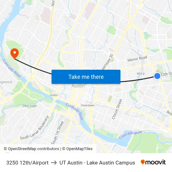 3250 12th/Airport to UT Austin - Lake Austin Campus map