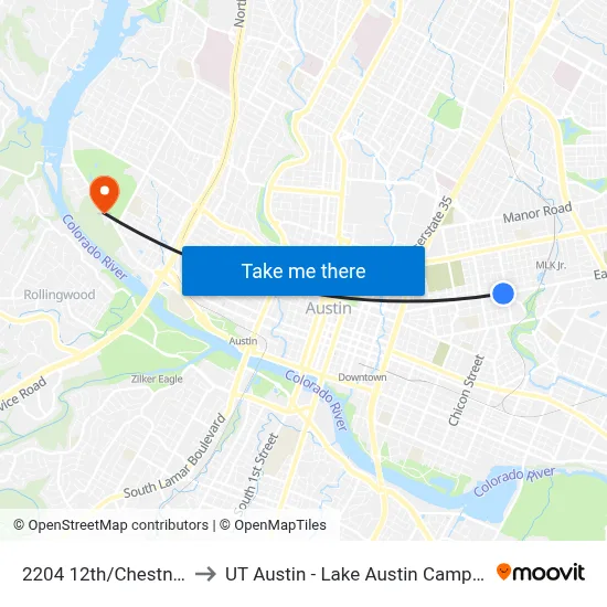 2204 12th/Chestnut to UT Austin - Lake Austin Campus map
