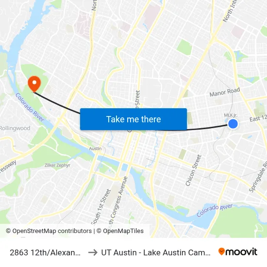 2863 12th/Alexander to UT Austin - Lake Austin Campus map