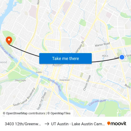 3403 12th/Greenwood to UT Austin - Lake Austin Campus map