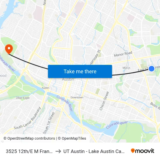 3525 12th/E M Franklin to UT Austin - Lake Austin Campus map